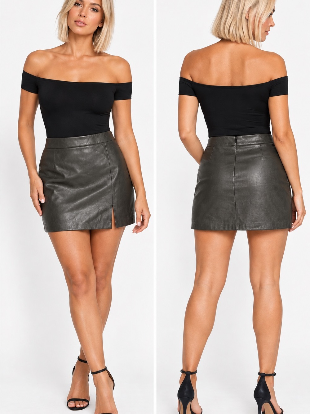 Aritzia Wilfred Faux Leather Mini Skirt in Olive Green small